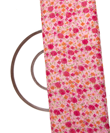 Pink Colour Floral Print Kota Doria Fabric